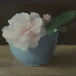 Halvard Haugerud: Roser i bl� kopp, 2020, 20 x 26 cm