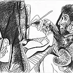 Pablo Picasso: LE PEINTRE ET SON MOD�LE, 1970, 31 x 49 cm
