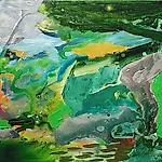 Dag Thoresen: Frodige Juni / ved en flod, 2001, 50 x 60 cm