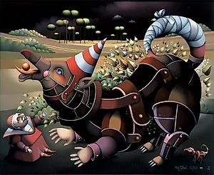 Terje Ythjall, Maskert dyr med hale (Til Uschi), 2002, 81 x 100 cm
