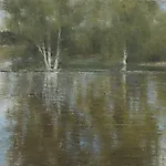 Halvard Haugerud: Bjerk i flom, 2023, 30 x 36 cm