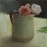 Halvard Haugerud: Roser p� gul duk, 2020, 21 x 22 cm