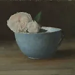 Halvard Haugerud: Roser i bl� kopp, 2022, 21 x 25 cm