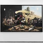 Munan �vrelid: The New Rise of Miraculous signs, oil on canvas, 2024, 150 x 240 cm