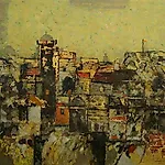 Halvdan Lj�sne: Kazani, Gul by, 2001, 73 x 92 cm