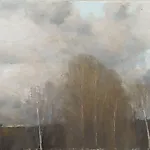 Halvard Haugerud: Skyer og tr�r, 2010, 40 x 77 cm