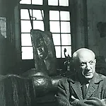 Pablo Picasso: Denise Colombe: Picasso � la fen�tre, studios des Grands Augustins, 1952, 30 x 24 cm