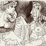 Pablo Picasso: Femme nue assise et enfant, 1966, 50 x 61 cm