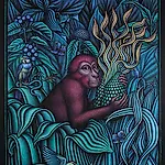 Ole Rinnan: Her hvor alt er mat og fruktene vidunderlige der de brenner med sine r�de og turkise flammer, 1997, 158 x 120 cm